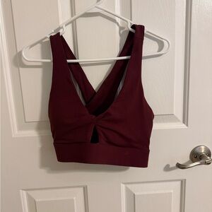 Burgundy Twist Front Sports Bra